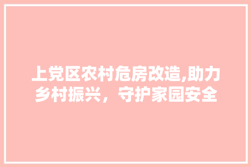 上党区农村危房改造,助力乡村振兴，守护家园安全