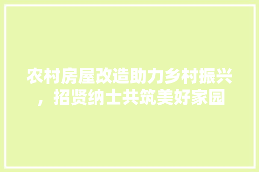 农村房屋改造助力乡村振兴，招贤纳士共筑美好家园 装修知识