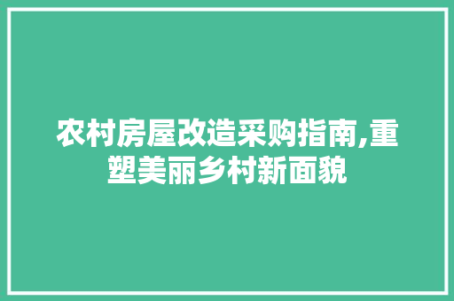 农村房屋改造采购指南,重塑美丽乡村新面貌