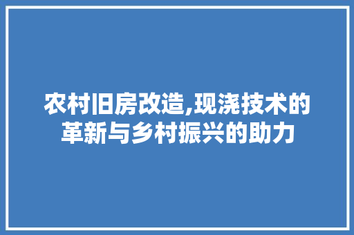 农村旧房改造,现浇技术的革新与乡村振兴的助力 买房须知