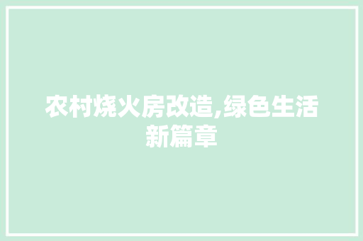农村烧火房改造,绿色生活新篇章 买房须知