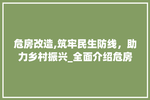 危房改造,筑牢民生防线，助力乡村振兴_全面介绍危房改造工作 买房须知