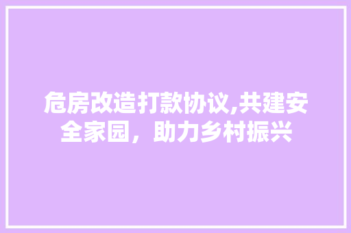 危房改造打款协议,共建安全家园，助力乡村振兴