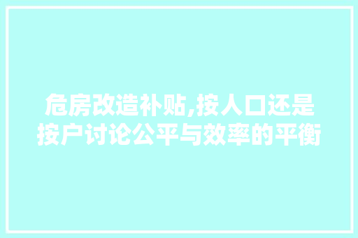 危房改造补贴,按人口还是按户讨论公平与效率的平衡之路