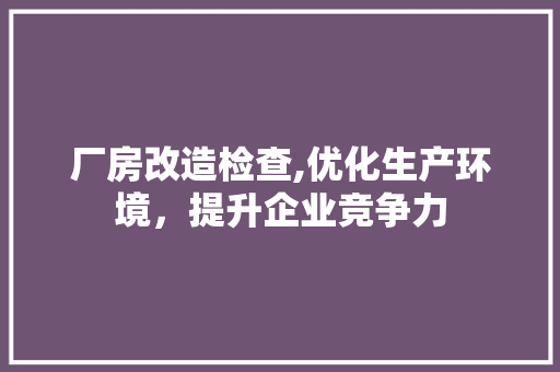 厂房改造检查,优化生产环境，提升企业竞争力 家居装饰