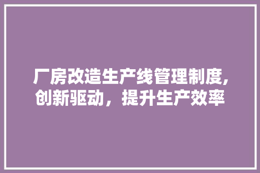 厂房改造生产线管理制度,创新驱动，提升生产效率