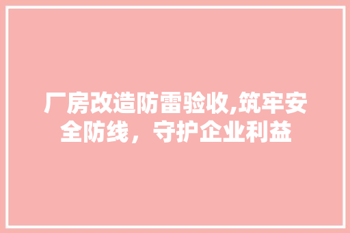 厂房改造防雷验收,筑牢安全防线，守护企业利益