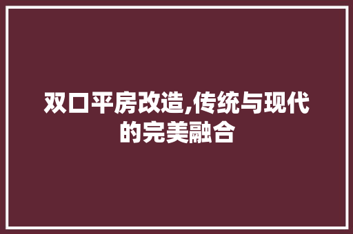双口平房改造,传统与现代的完美融合