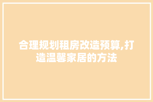 合理规划租房改造预算,打造温馨家居的方法 家居装饰