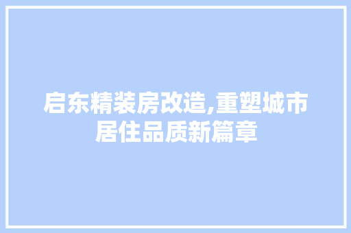 启东精装房改造,重塑城市居住品质新篇章
