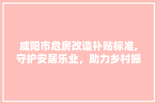 咸阳市危房改造补贴标准,守护安居乐业，助力乡村振兴