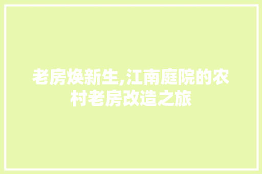 老房焕新生,江南庭院的农村老房改造之旅