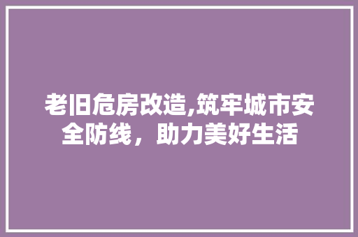 老旧危房改造,筑牢城市安全防线，助力美好生活 买房须知