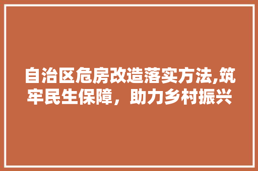 自治区危房改造落实方法,筑牢民生保障，助力乡村振兴