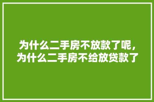 为什么二手房不放款了呢，为什么二手房不给放贷款了。 为什么二手房不放款了呢，为什么二手房不给放贷款了。 二手房