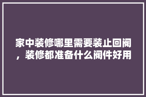 家中装修哪里需要装止回阀，装修都准备什么阀件好用。 家中装修哪里需要装止回阀，装修都准备什么阀件好用。 买房须知