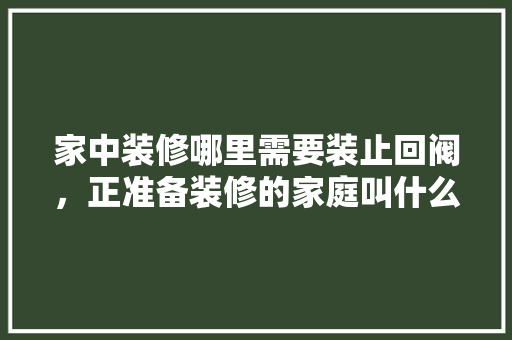 家中装修哪里需要装止回阀，正准备装修的家庭叫什么名字。 家中装修哪里需要装止回阀，正准备装修的家庭叫什么名字。 买房须知