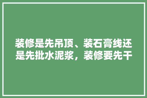 装修是先吊顶、装石膏线还是先批水泥浆，装修要先干什么。 装修是先吊顶、装石膏线还是先批水泥浆，装修要先干什么。 家居装饰