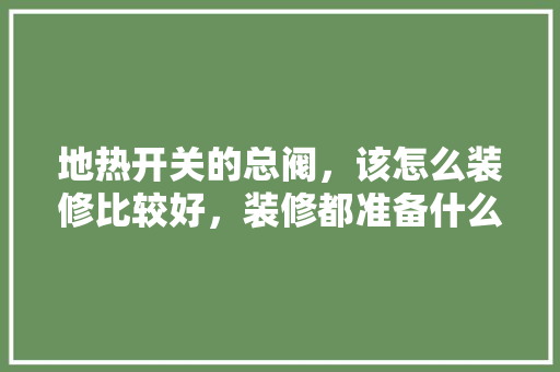地热开关的总阀，该怎么装修比较好，装修都准备什么阀门呢。 地热开关的总阀，该怎么装修比较好，装修都准备什么阀门呢。 二手房