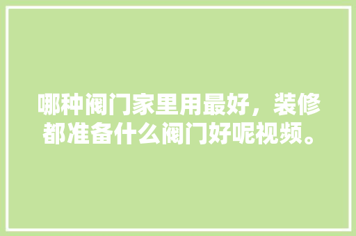 哪种阀门家里用最好，装修都准备什么阀门好呢视频。 哪种阀门家里用最好，装修都准备什么阀门好呢视频。 买房须知