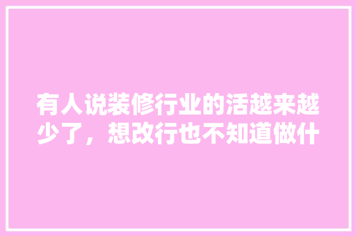 有人说装修行业的活越来越少了，想改行也不知道做什么，有什么好的建议吗，装修要准备干什么活儿好呢。 有人说装修行业的活越来越少了，想改行也不知道做什么，有什么好的建议吗，装修要准备干什么活儿好呢。 二手房