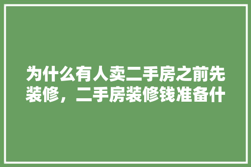 为什么有人卖二手房之前先装修，二手房装修钱准备什么材料。 为什么有人卖二手房之前先装修，二手房装修钱准备什么材料。 家居设计